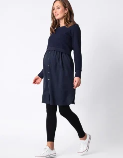 New Seraphine Tulia | Navy Blue Mock Sweater Maternity & Nursing Dress