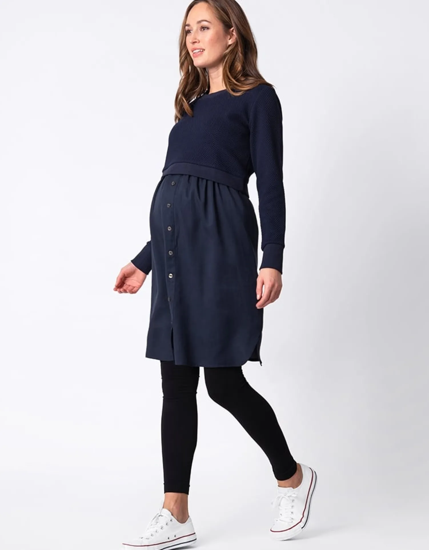 New Seraphine Tulia | Navy Blue Mock Sweater Maternity & Nursing Dress