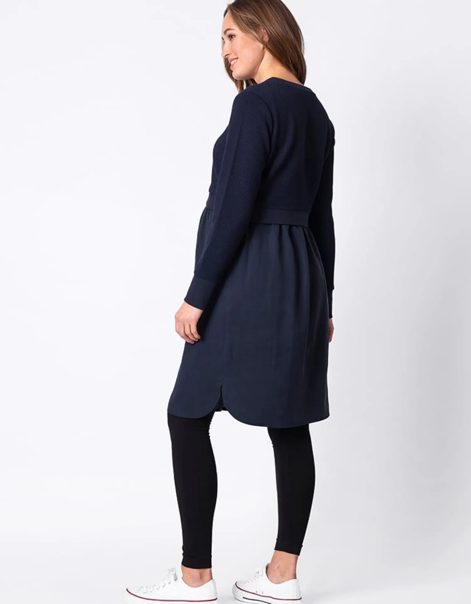 New Seraphine Tulia | Navy Blue Mock Sweater Maternity & Nursing Dress