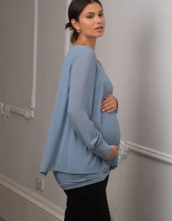 Fashion Seraphine Tulip | Slate Blue Layered Maternity & Nursing Top