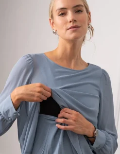 Fashion Seraphine Tulip | Slate Blue Layered Maternity & Nursing Top