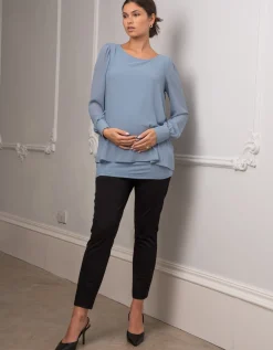 Fashion Seraphine Tulip | Slate Blue Layered Maternity & Nursing Top