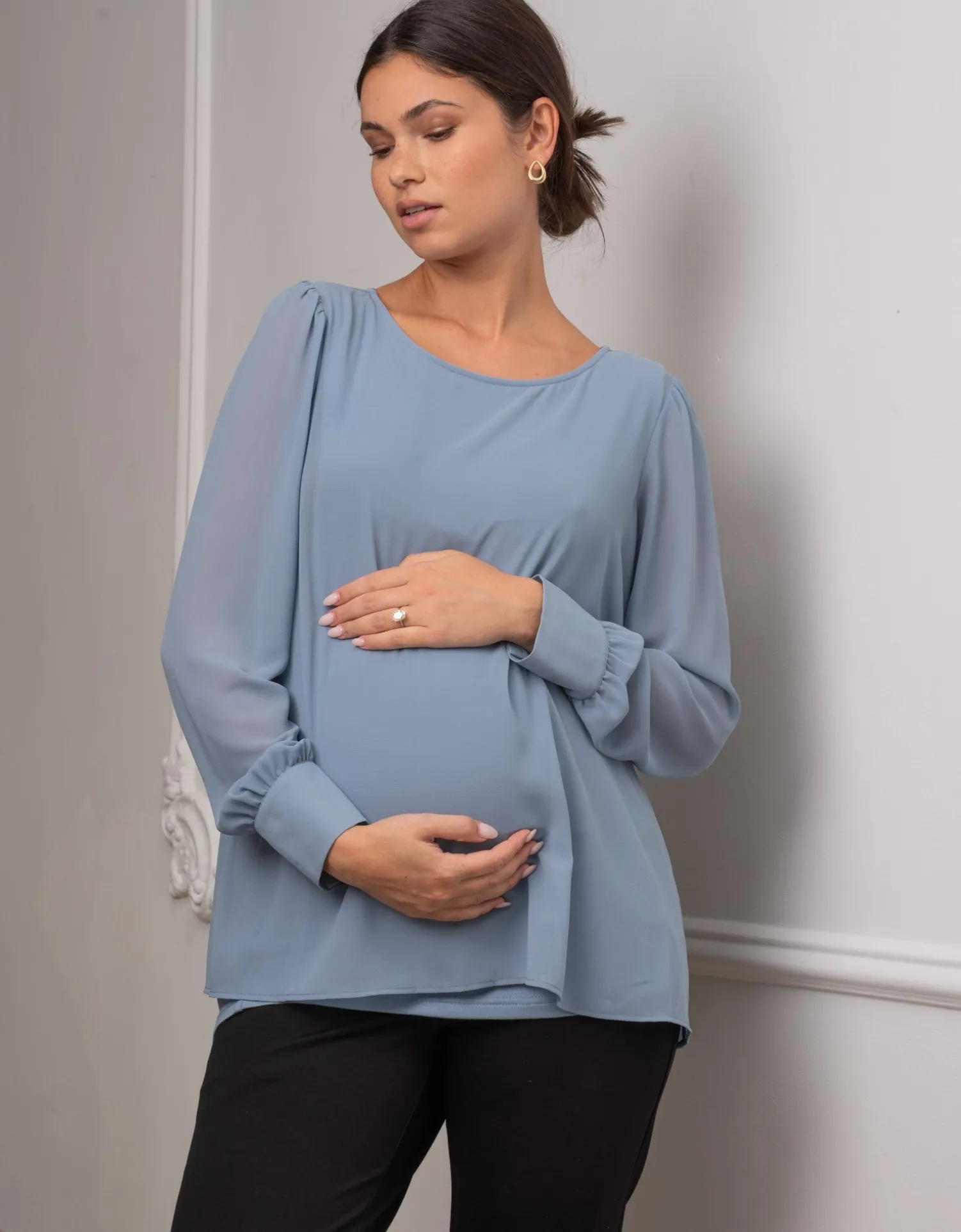 Fashion Seraphine Tulip | Slate Blue Layered Maternity & Nursing Top