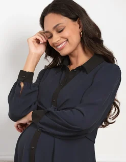 Outlet Seraphine Vivian | Pleated Waist Maternity & Nursing Shirt Dress