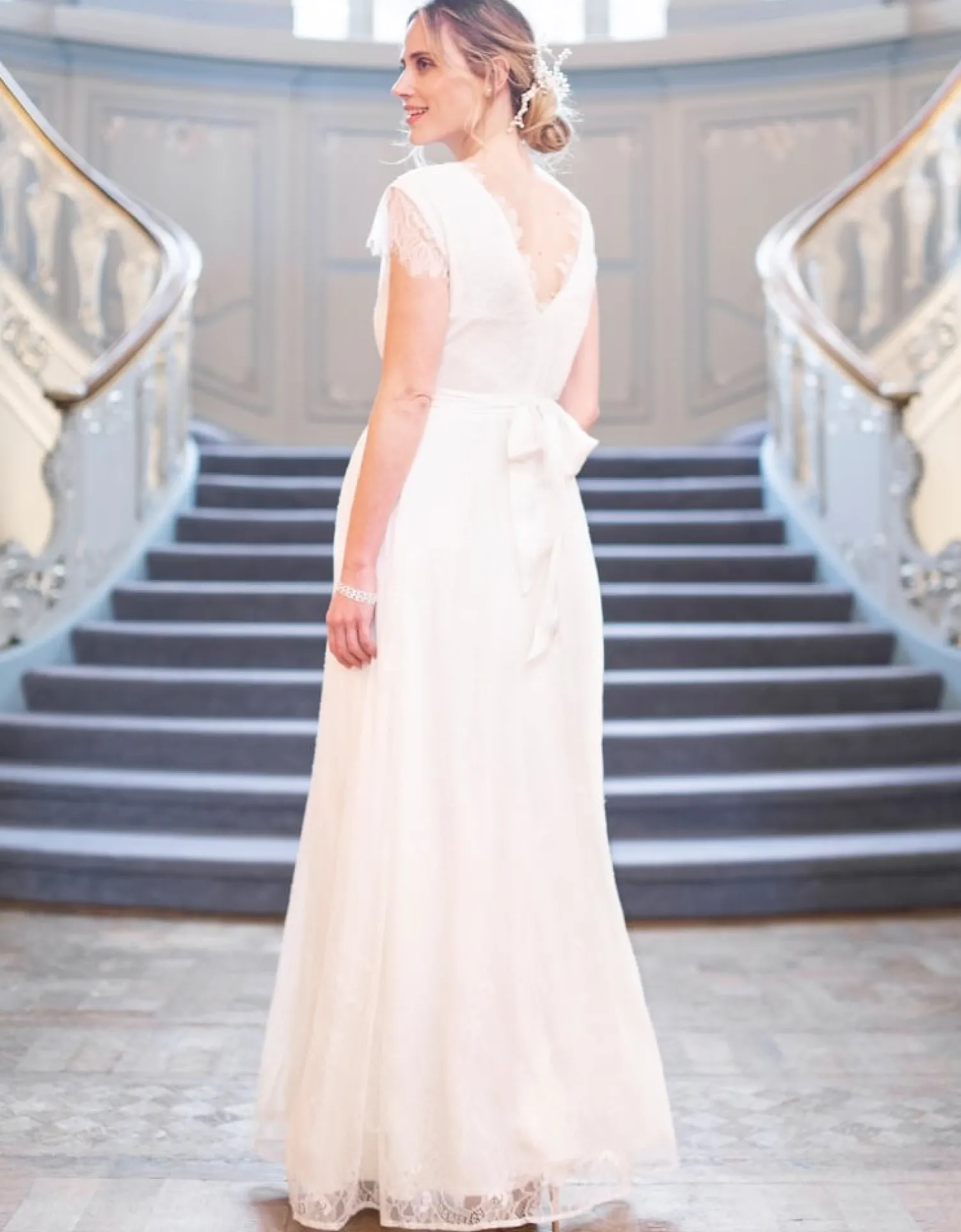 Shop Seraphine Vivienne | Long Lace V Neck Maternity Bridal Gown