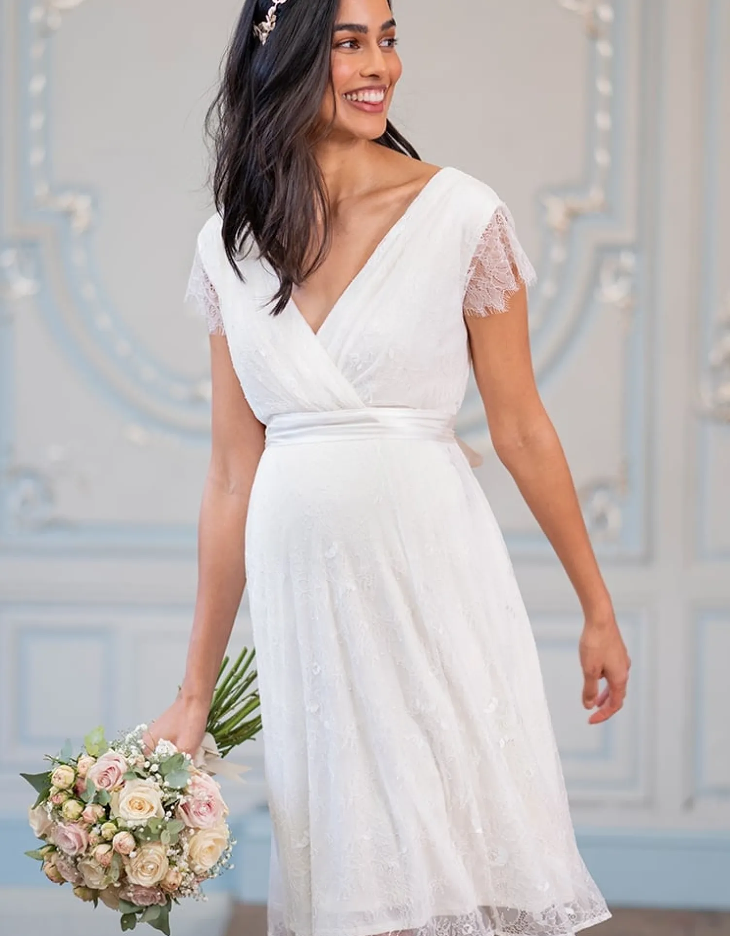Discount Seraphine Vivienne | Short Lace V Neck Maternity Wedding Dress