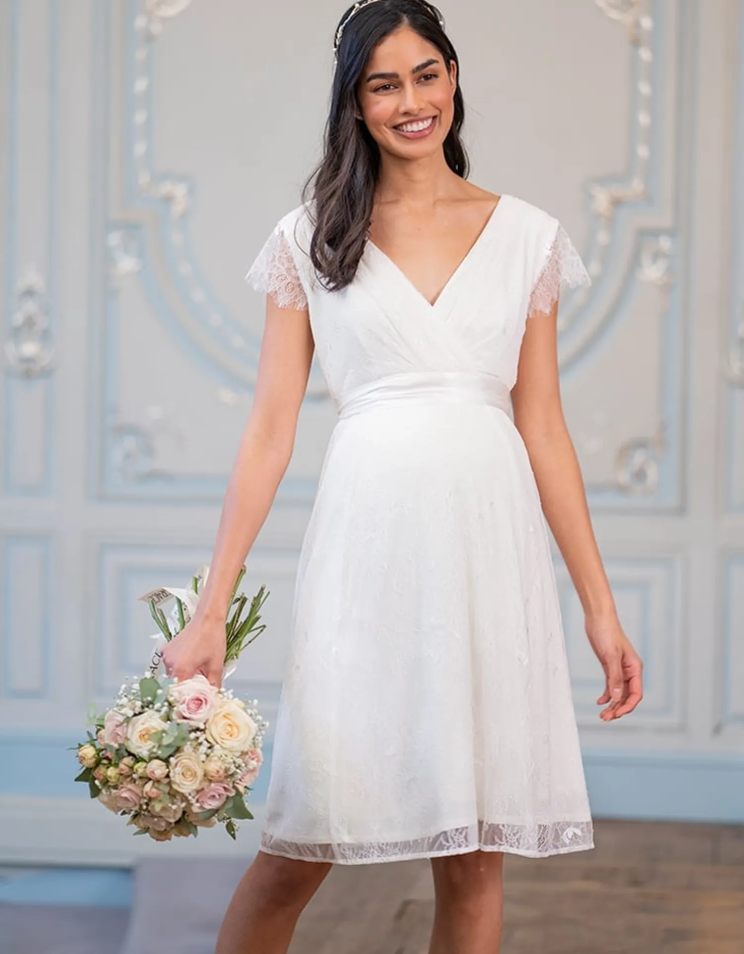 Discount Seraphine Vivienne | Short Lace V Neck Maternity Wedding Dress