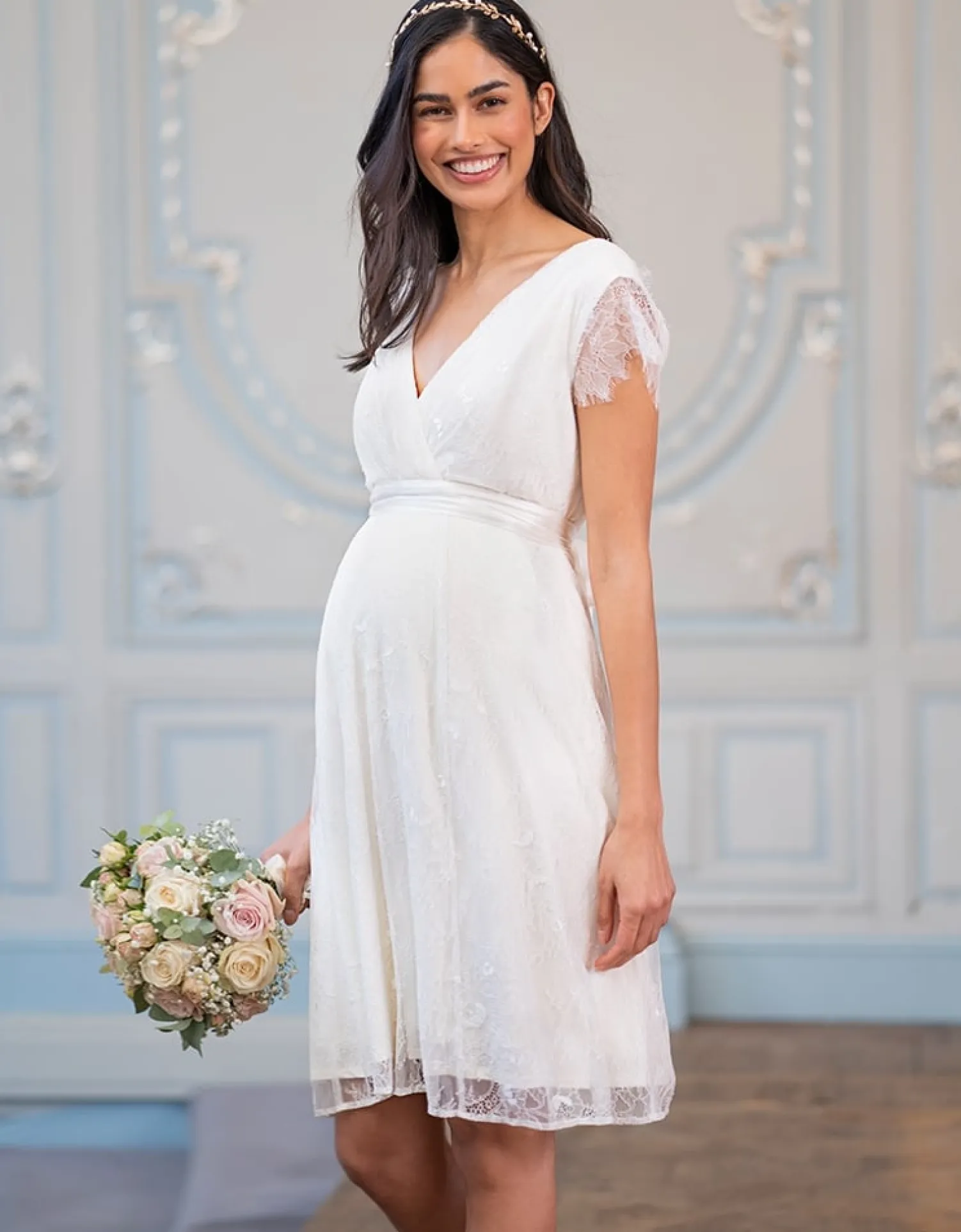Discount Seraphine Vivienne | Short Lace V Neck Maternity Wedding Dress