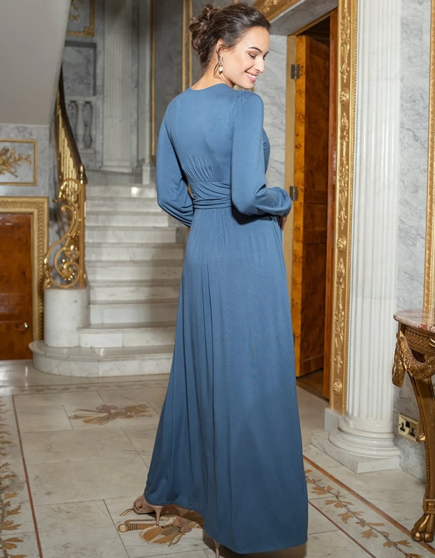 Best Sale Seraphine Winter | Slate Blue Maternity & Nursing Maxi Dress