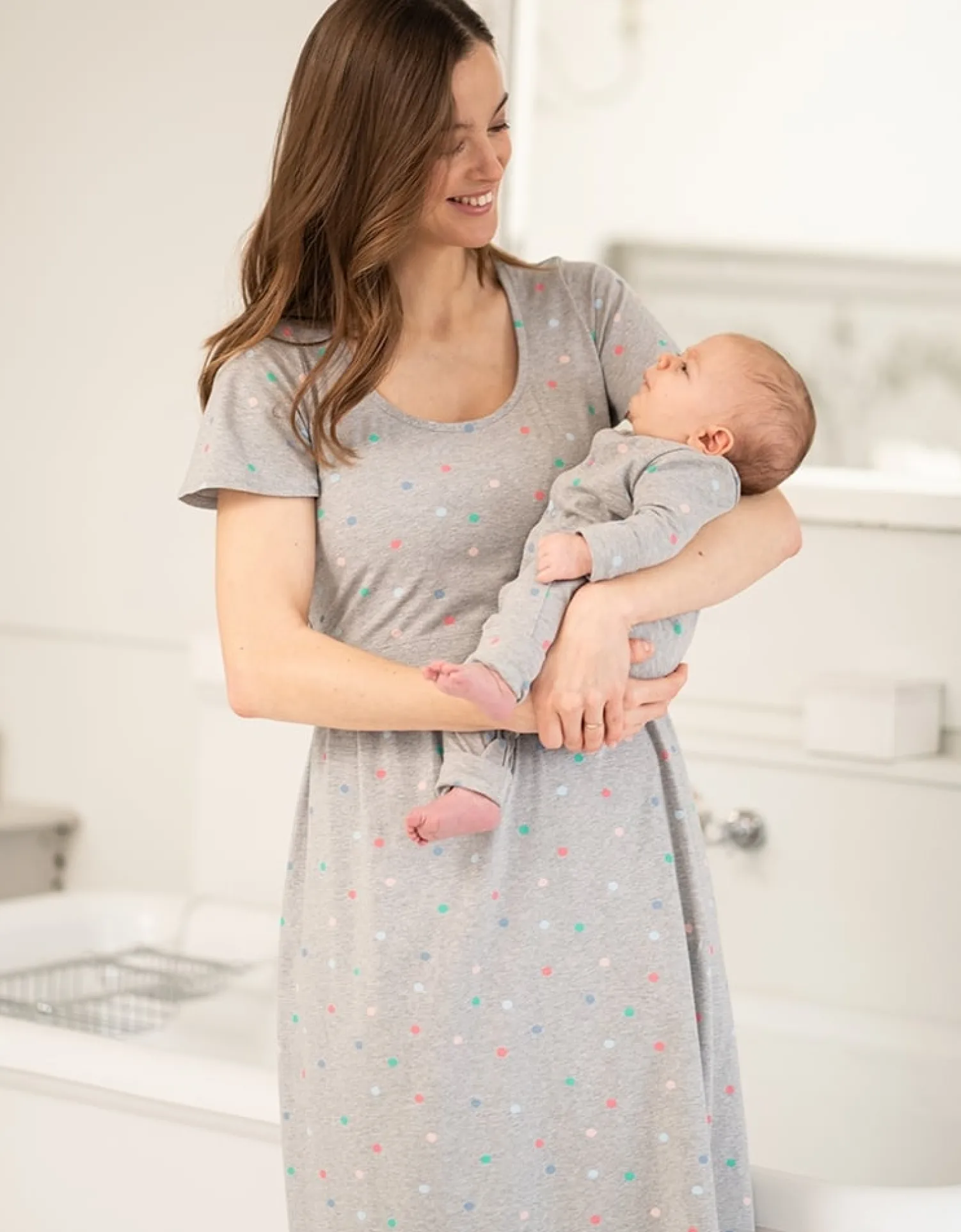 Cheap Seraphine Zoelle | Spot Print Mama & Mini Maternity to Nursing Nightdress Set u2013 Grey